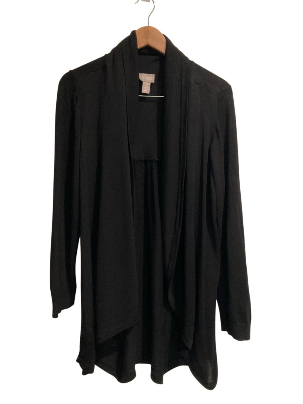 Chico’s Black Waterfall Open Front Cardigan Sweater Long Sleeve